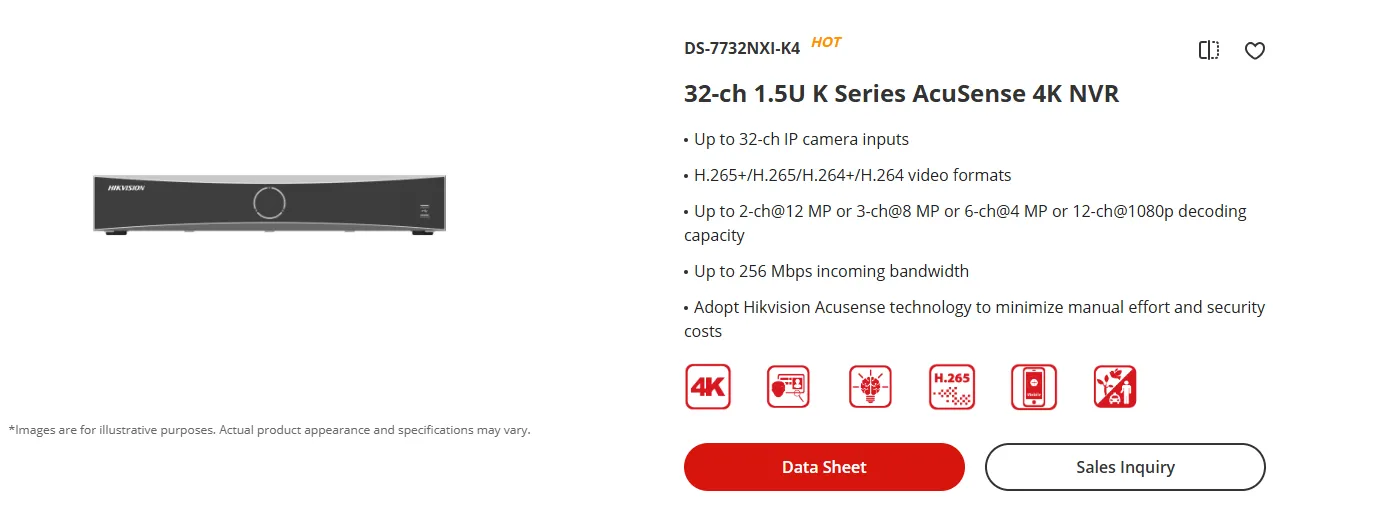 NVR de 32 channels hikvision 4 disque dur SATA 